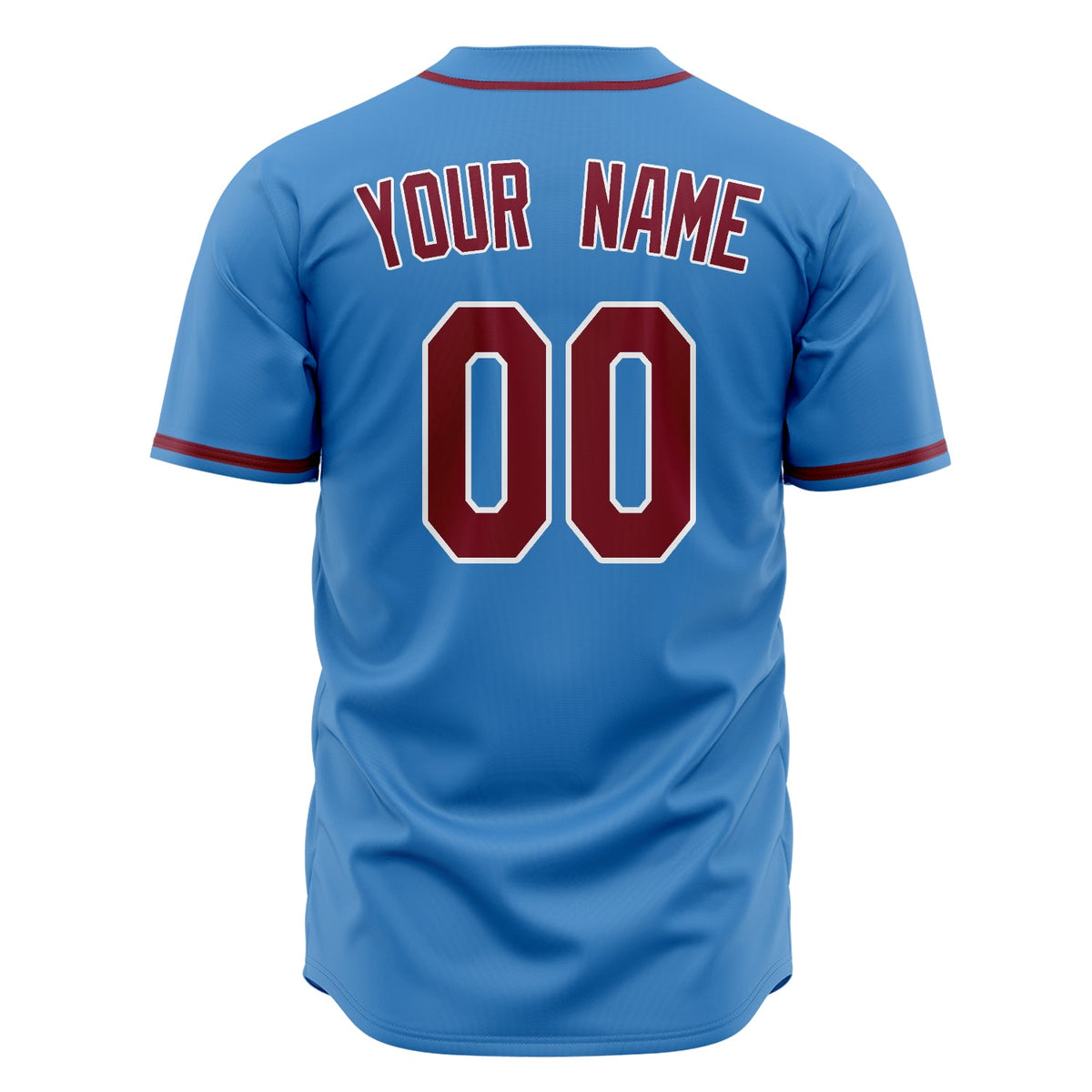 Custom Powder Blue Baseball Jersey (With Crimson Color)