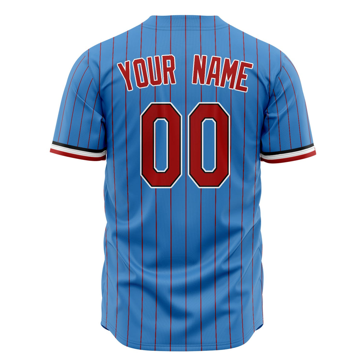 Custom Powder Blue Baseball Jersey (With Red Red Pinstripe)