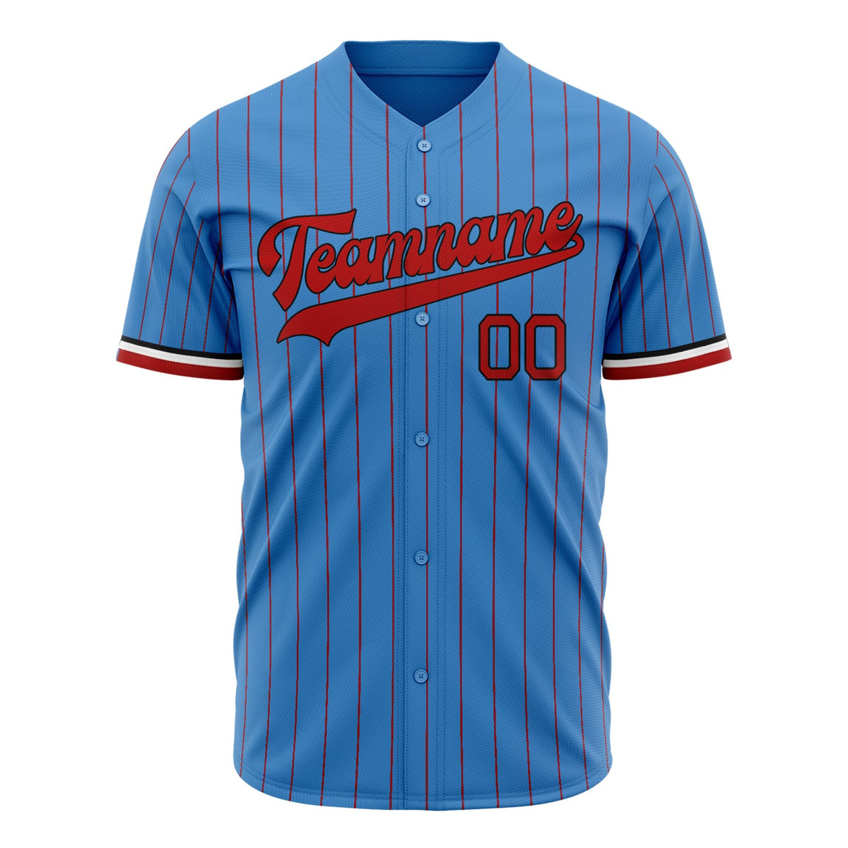 Custom Powder Blue Baseball Jersey (With Red Red Pinstripe)