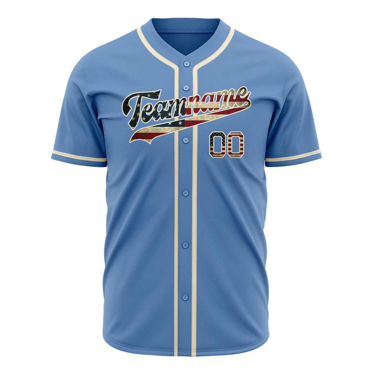 Custom Light Blue Baseball Jersey (With Cream Vintage USA Flag)