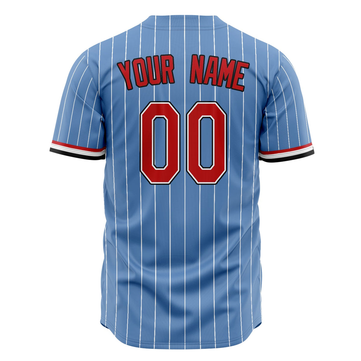 Custom Light Blue Baseball Jersey (With Red White Pinstripe)