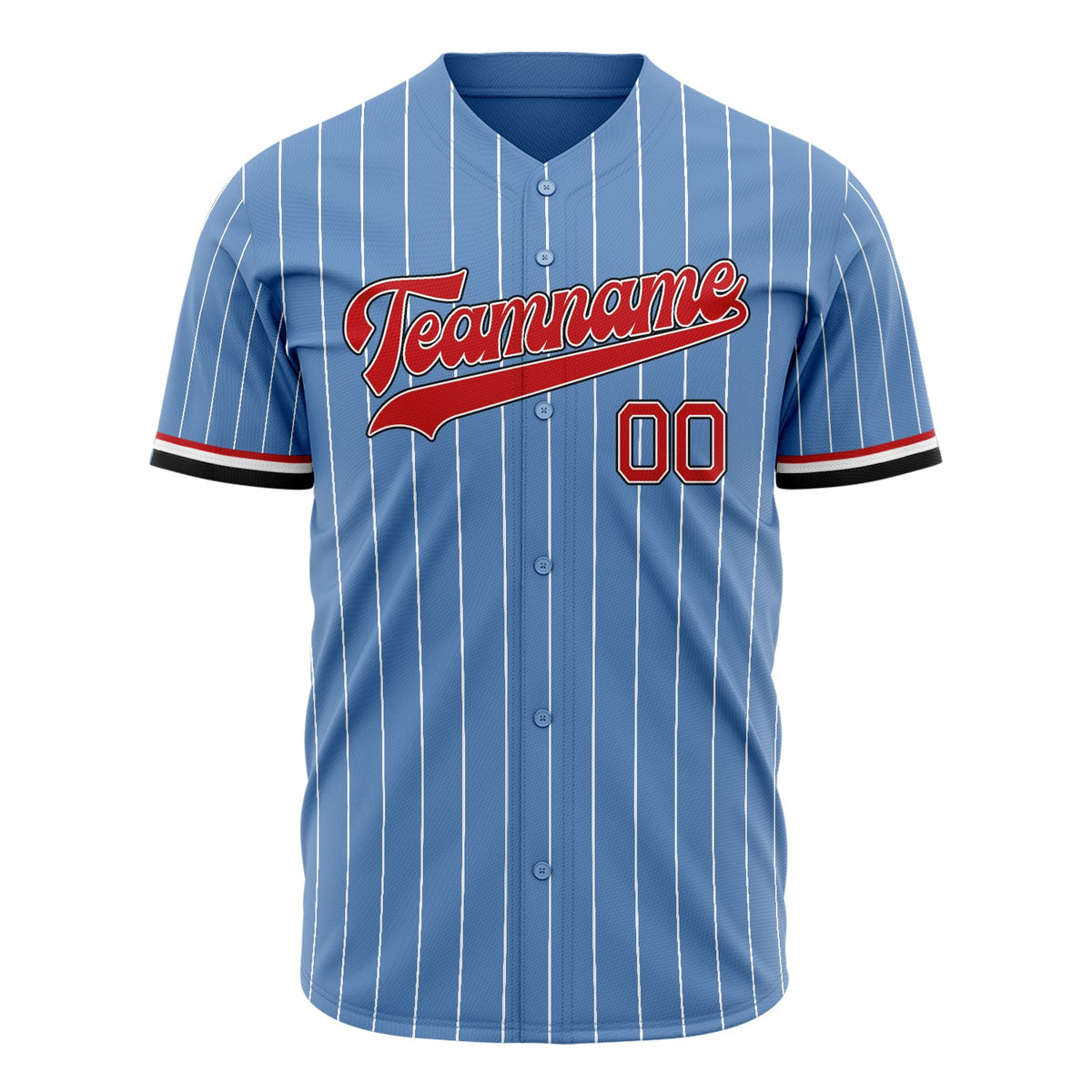 Custom Light Blue Baseball Jersey (With Red White Pinstripe)