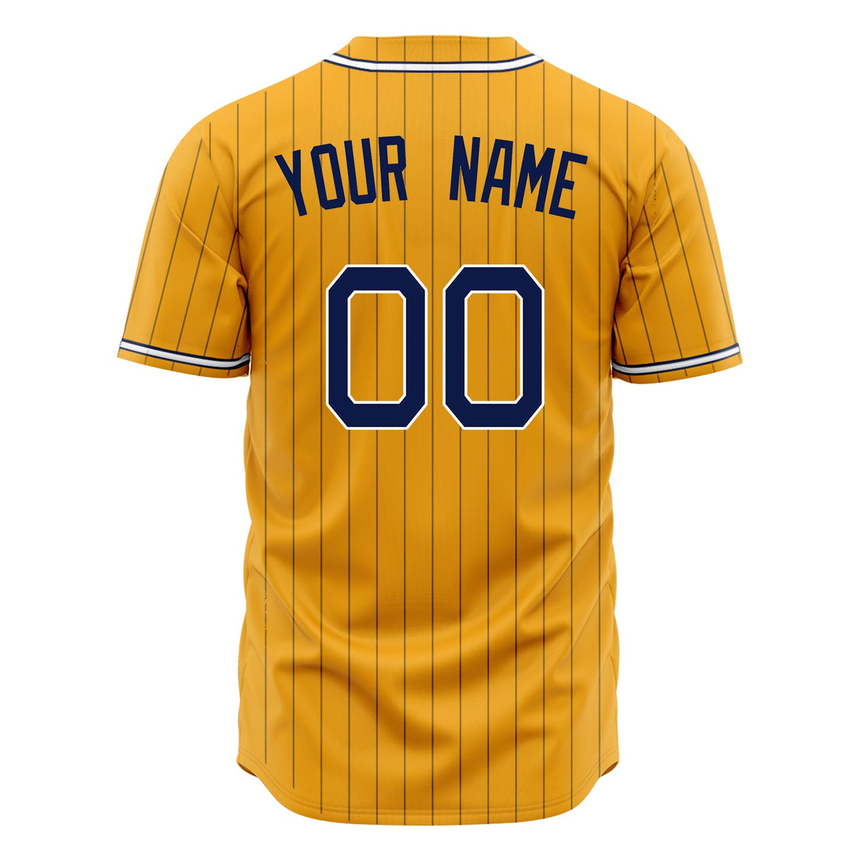 Custom Gold Baseball Jersey (With Navy Navy Pinstripe)