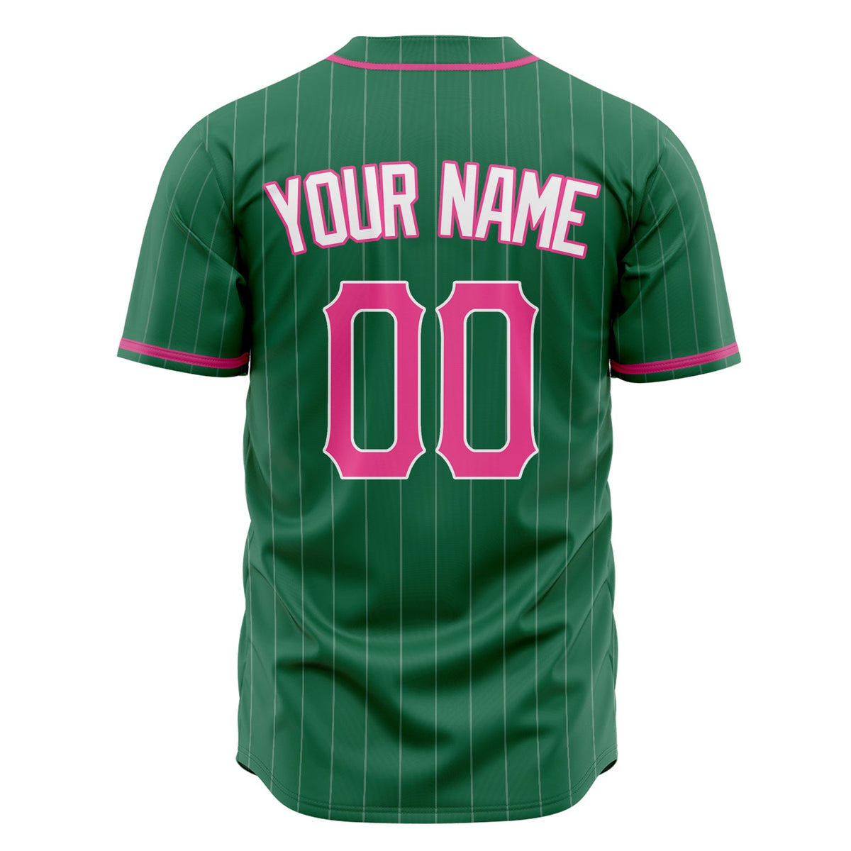 Custom Kelly Green Baseball Jersey (With Pink White Pinstripe)