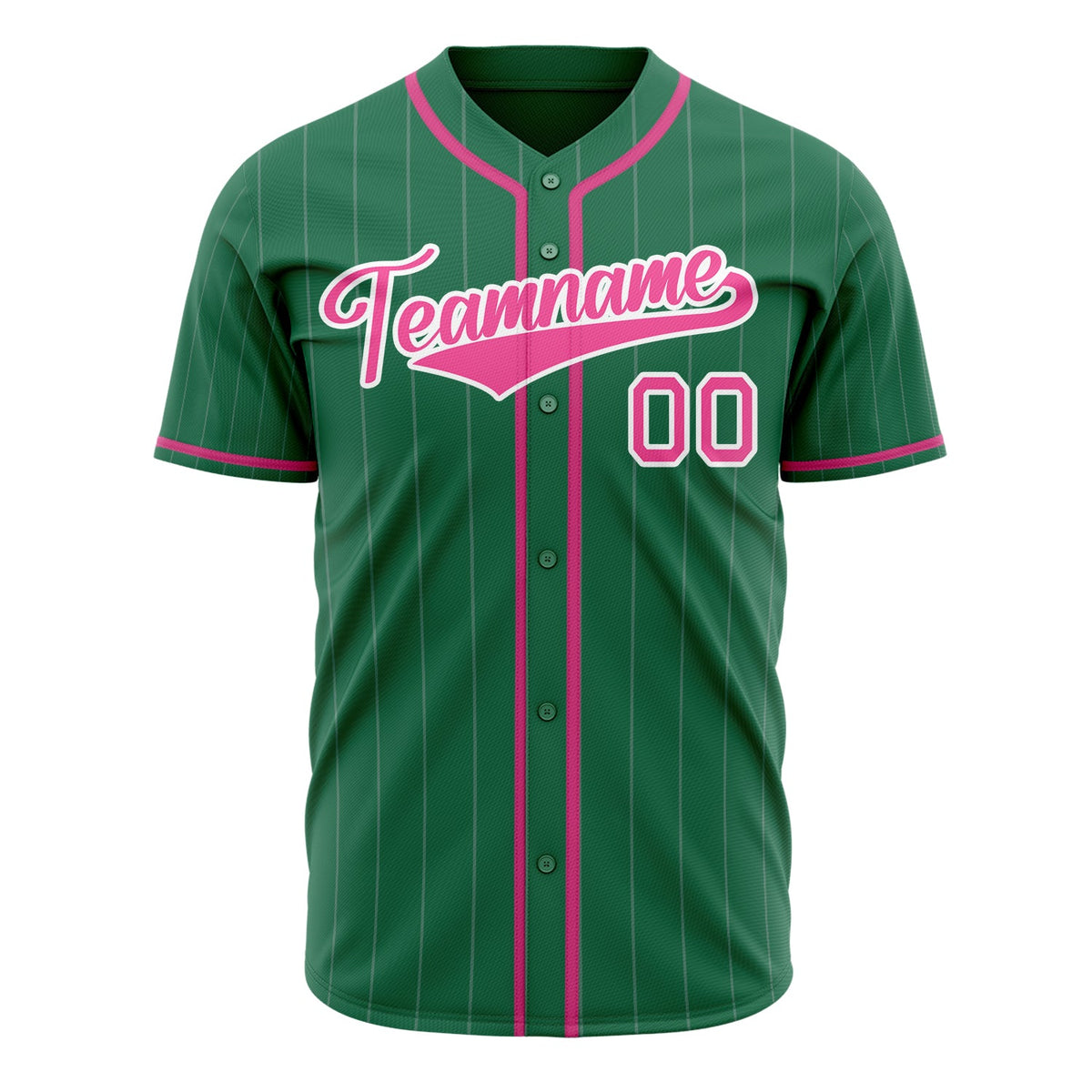 Custom Kelly Green Baseball Jersey (With Pink White Pinstripe)