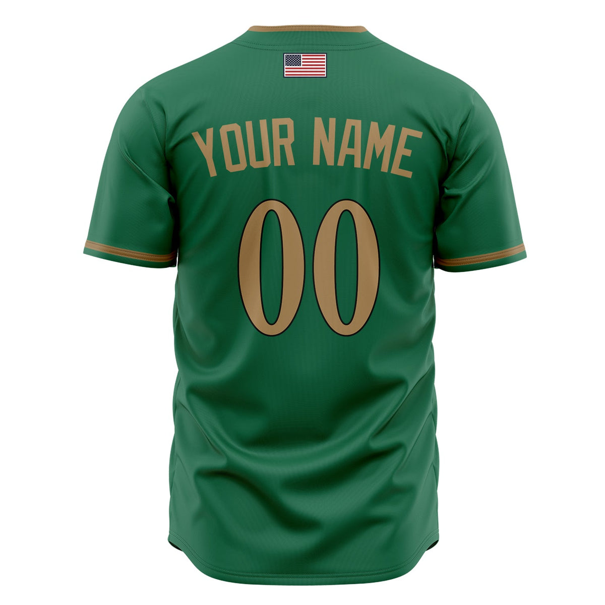 Custom Kelly Green Baseball Jersey (With Old Gold Color)