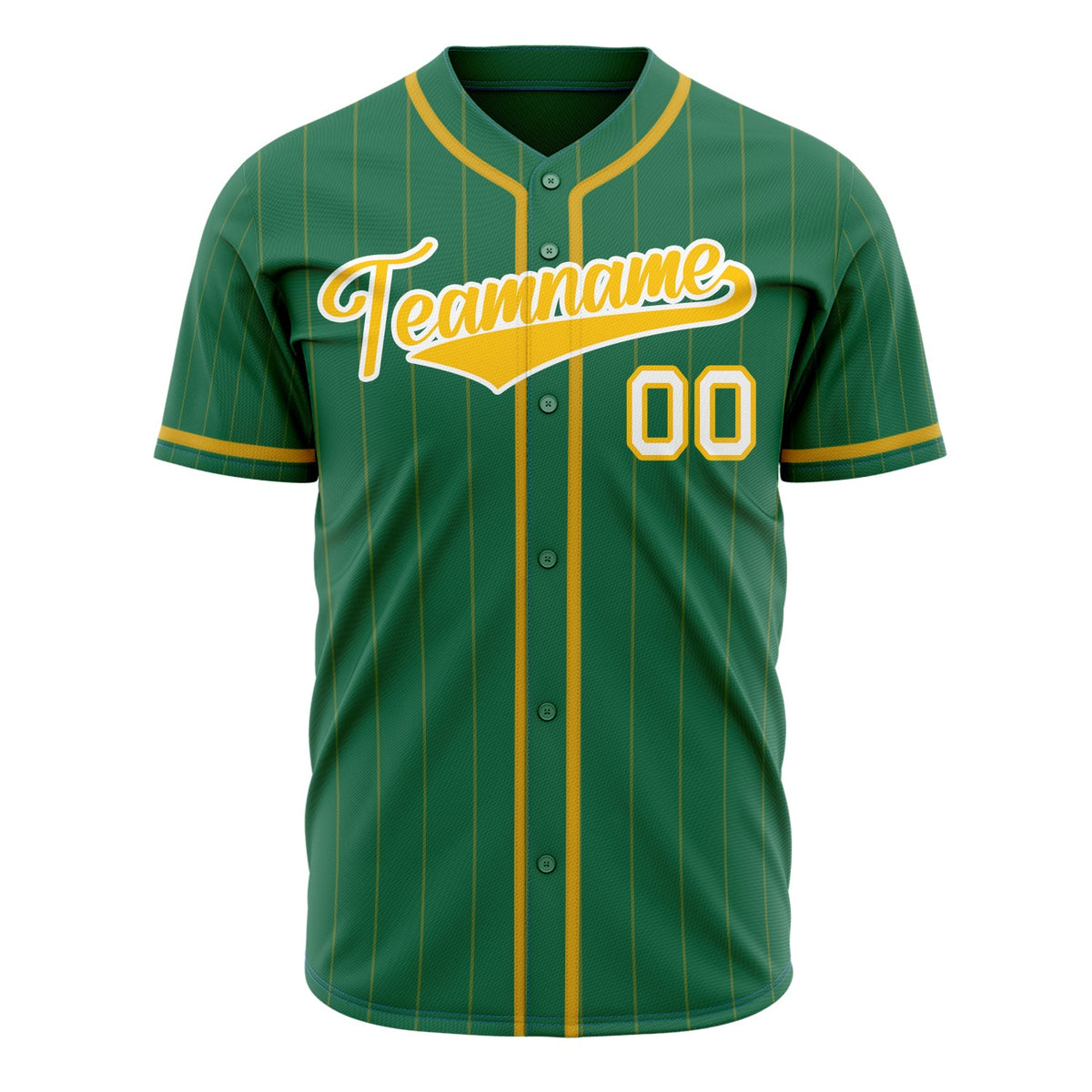 Custom Kelly Green Baseball Jersey (With Gold Gold Pinstripes)