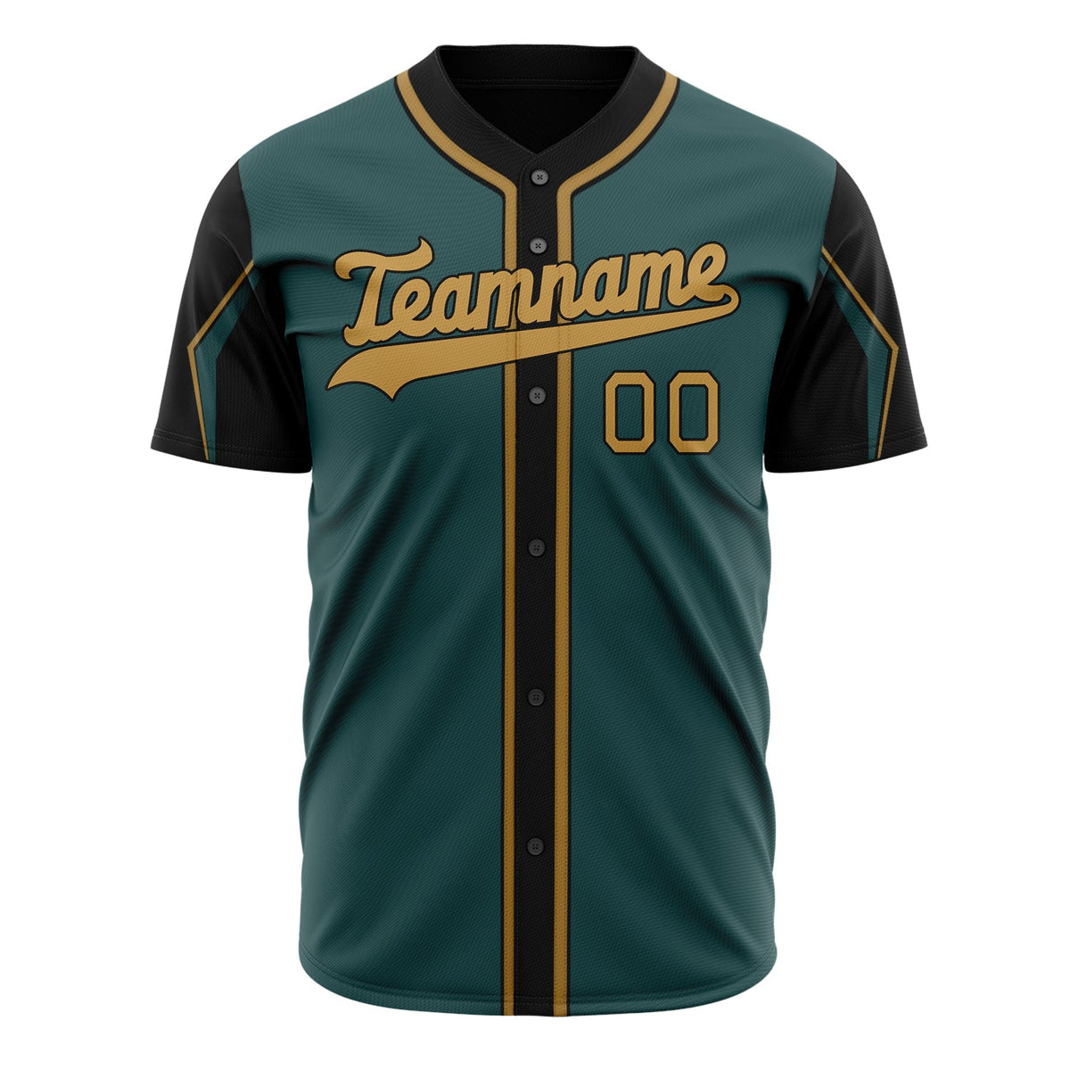 Custom Midnight Green Baseball Jersey (With Old Gold 3 Color Arm Shapes)