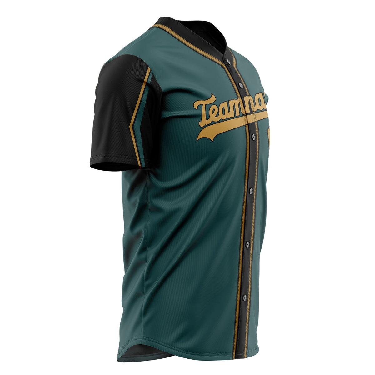 Custom Midnight Green Baseball Jersey (With Old Gold 3 Color Arm Shapes)