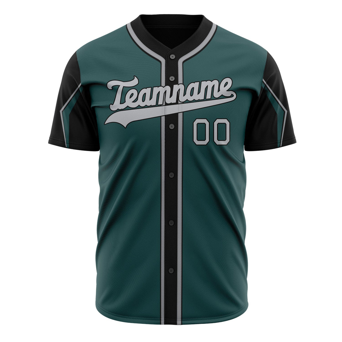 Custom Midnight Green Baseball Jersey (With Gray 3 Color Arm Shapes)