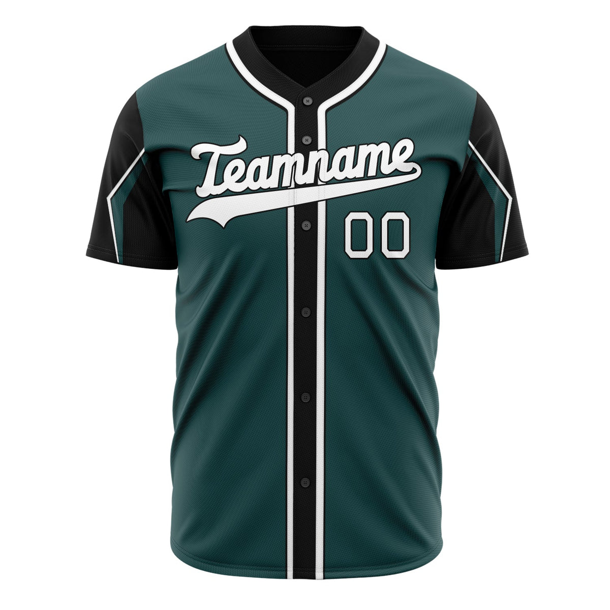 Custom Midnight Green Baseball Jersey (With White 3 Color Arm Shapes)