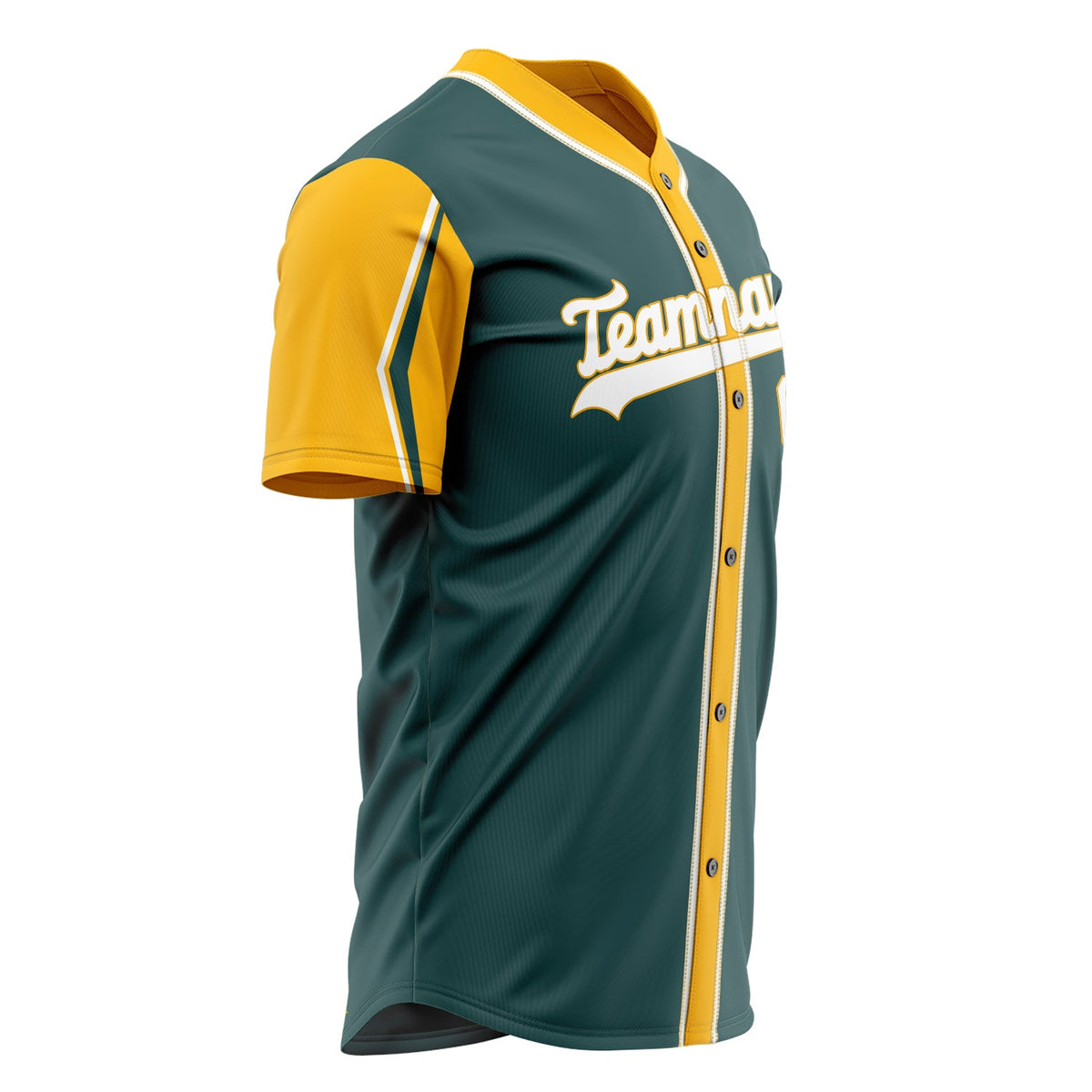 Custom Midnight Green Baseball Jersey (With Gold 3 Color Arm Shapes)