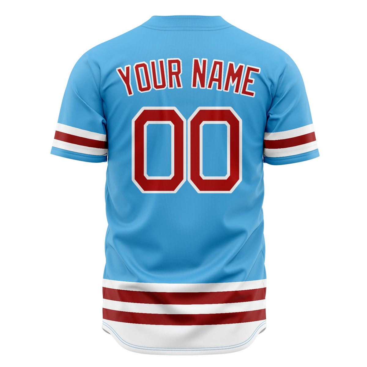 Custom Sky Blue Baseball Jersey (With Red Double Stripe)