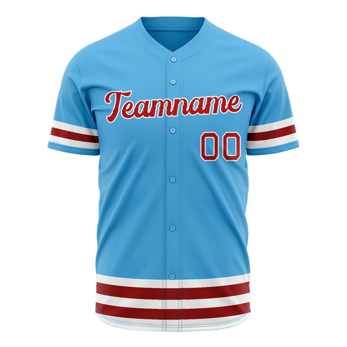 Custom Sky Blue Baseball Jersey (With Red Double Stripe)