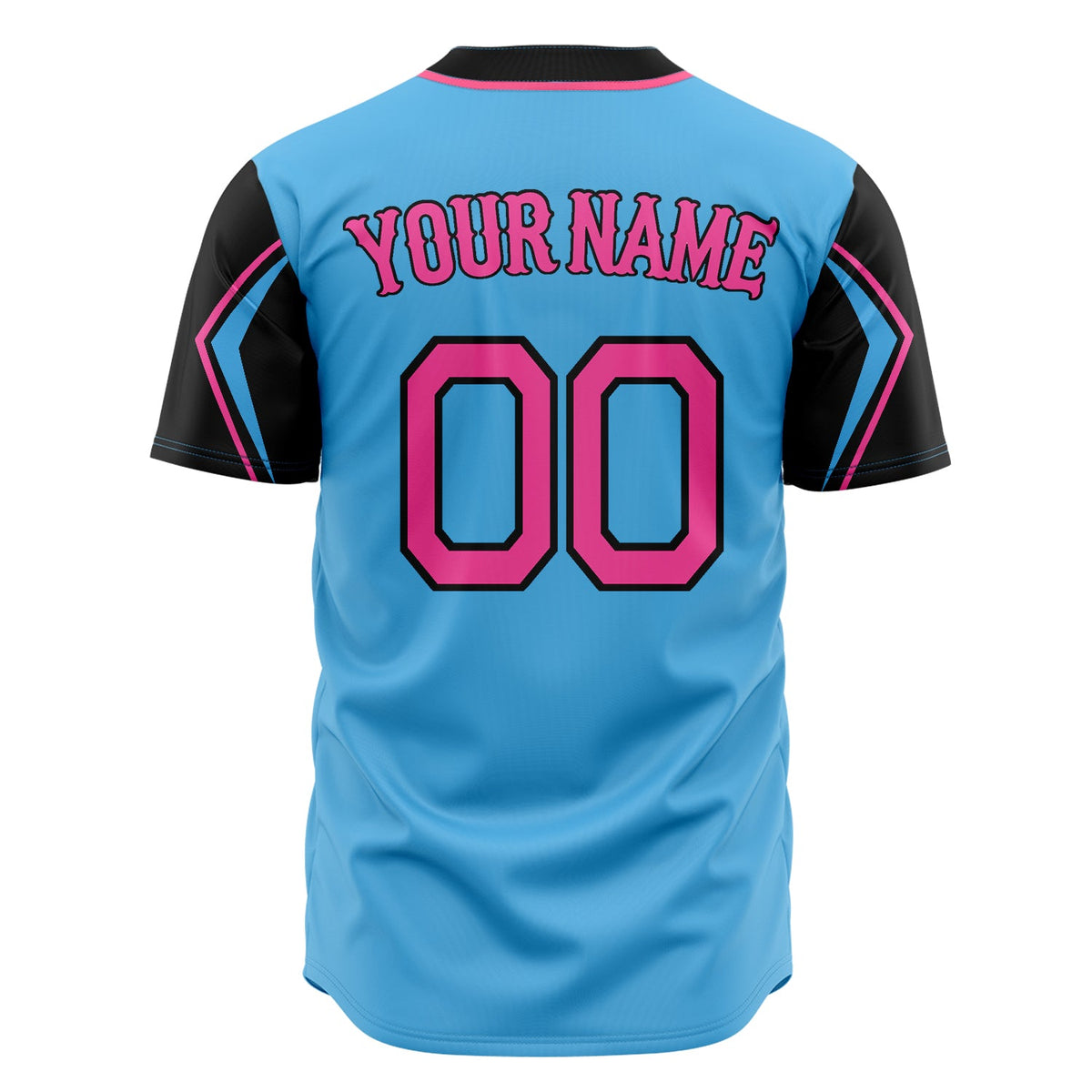 Custom Sky Blue Baseball Jersey (With Black 3 Color Arm Shapes)