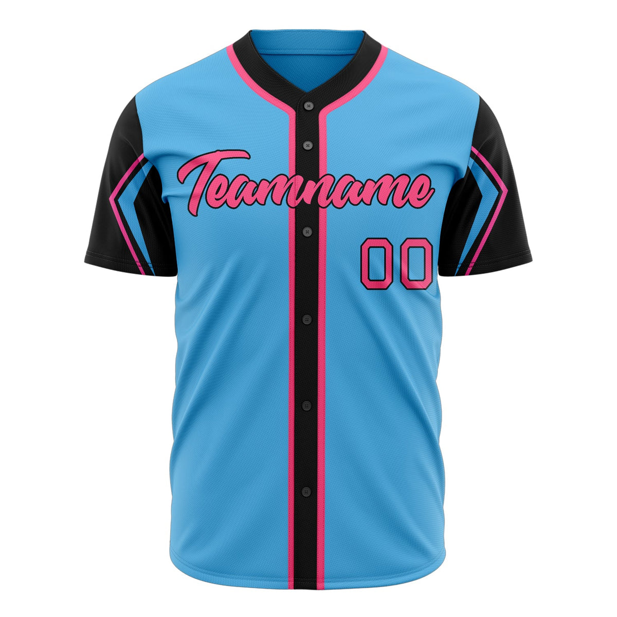 Custom Sky Blue Baseball Jersey (With Black 3 Color Arm Shapes)