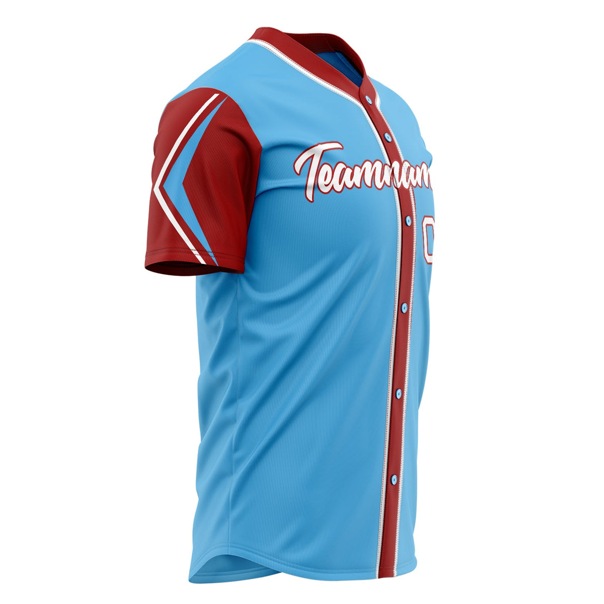 Custom Sky Blue Baseball Jersey (With Red 3 Color Arm Shapes)