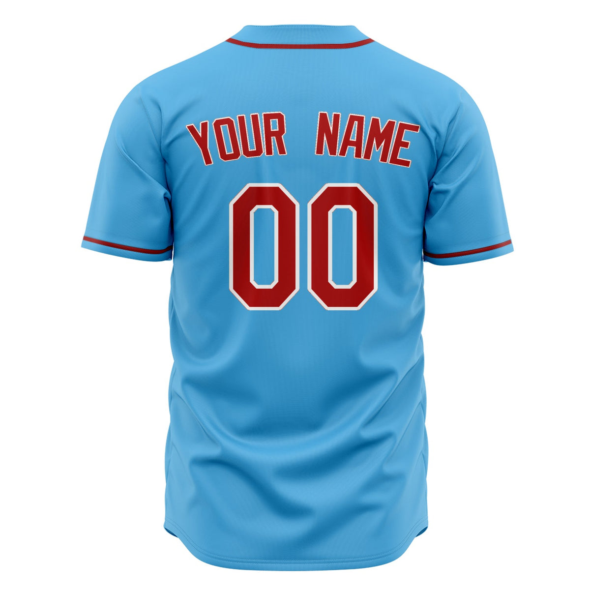 Custom Sky Blue Baseball Jersey (With Red Color)