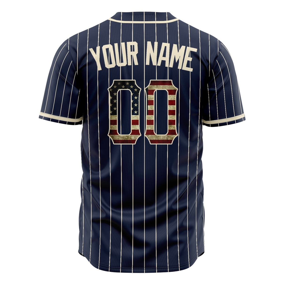 Custom Navy Baseball Jersey (With Cream Vintage USA Flag)