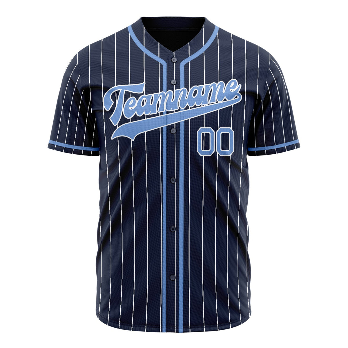 Custom Navy Baseball Jersey (With Light Blue White Pinstripe)