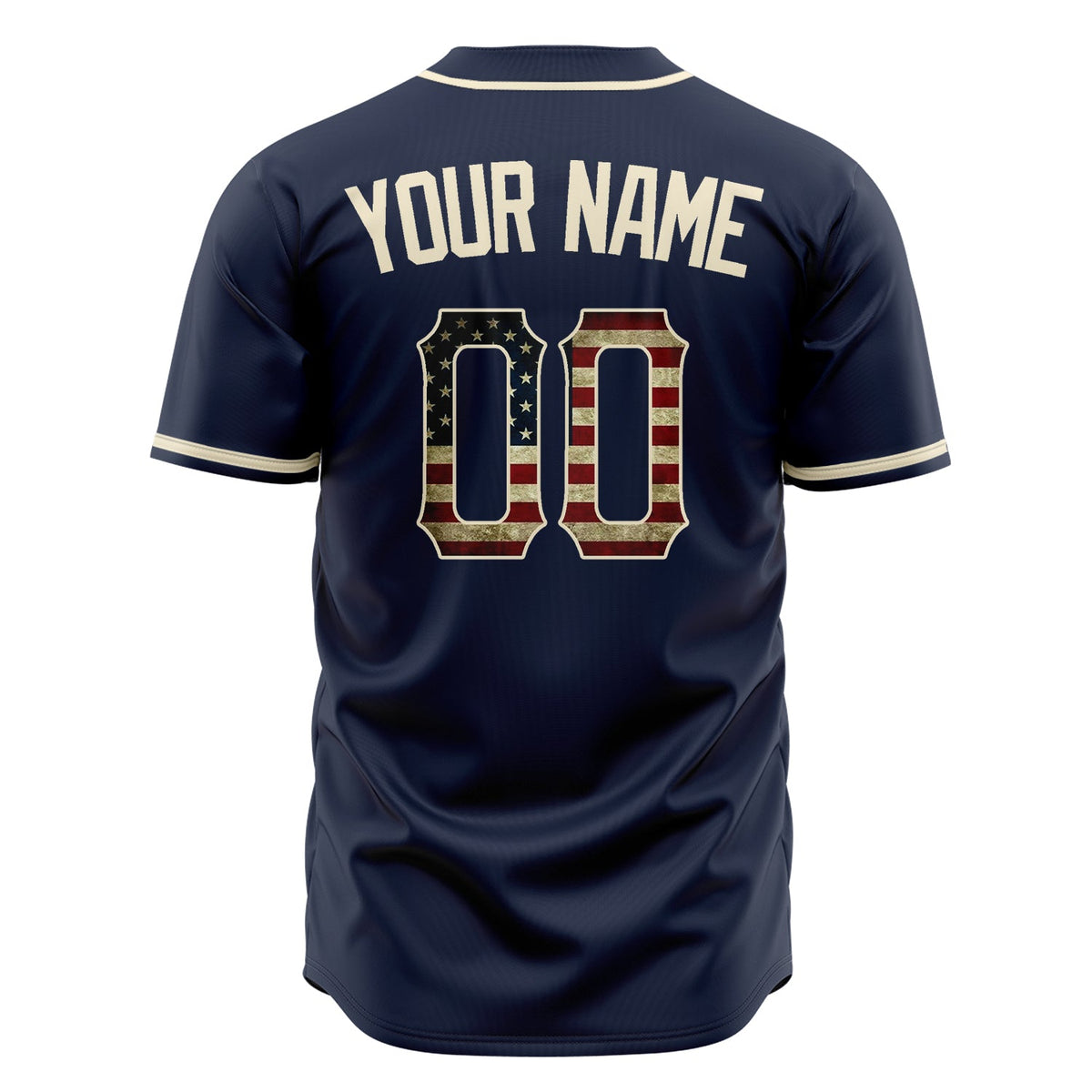 Custom Navy Baseball Jersey (With Cream Vintage USA Flag)