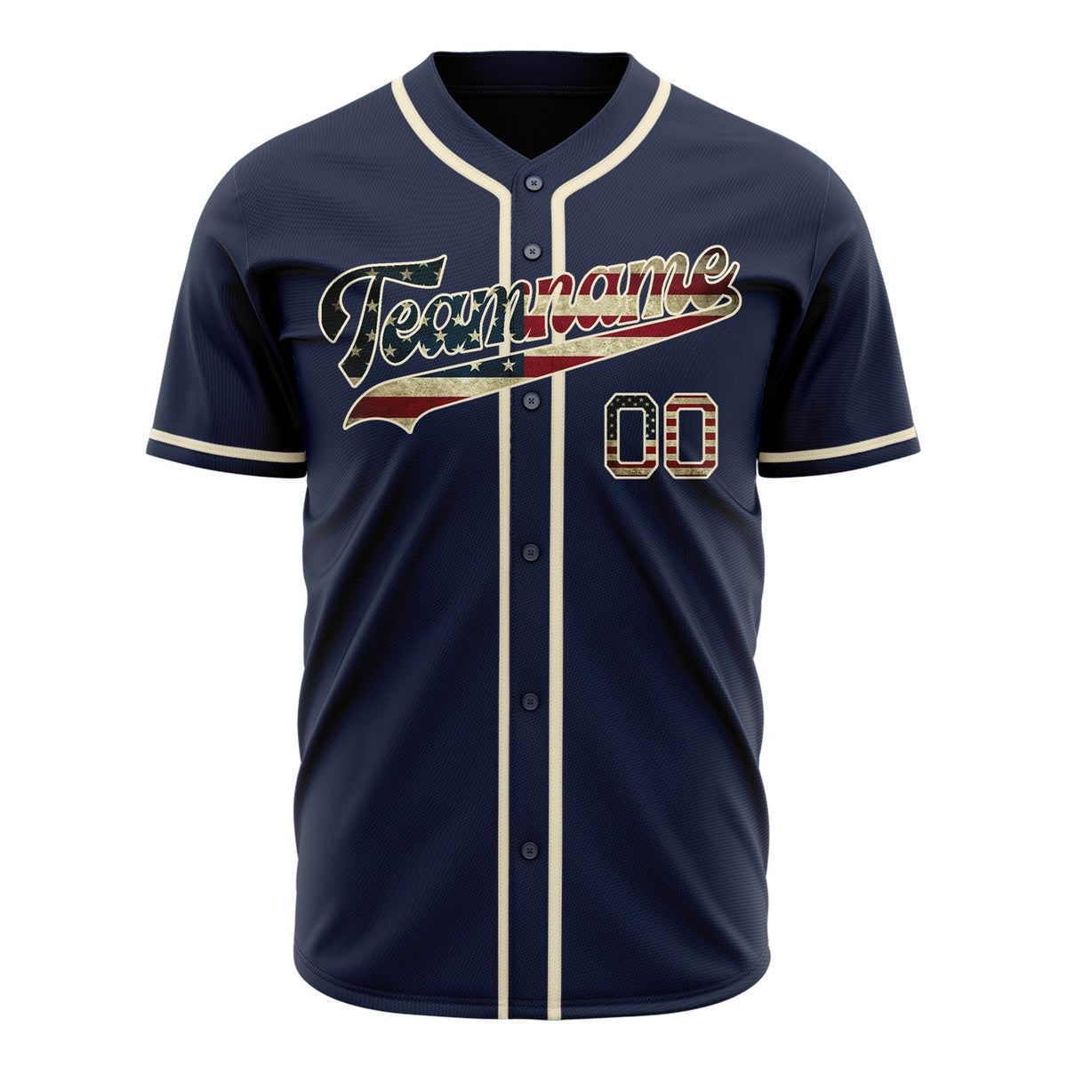 Custom Navy Baseball Jersey (With Cream Vintage USA Flag)