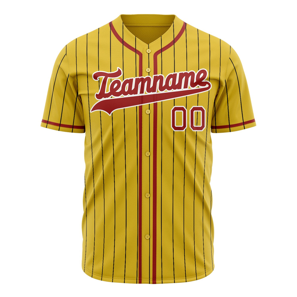 Custom Yellow Baseball Jersey (With Red Black Pinstripe)