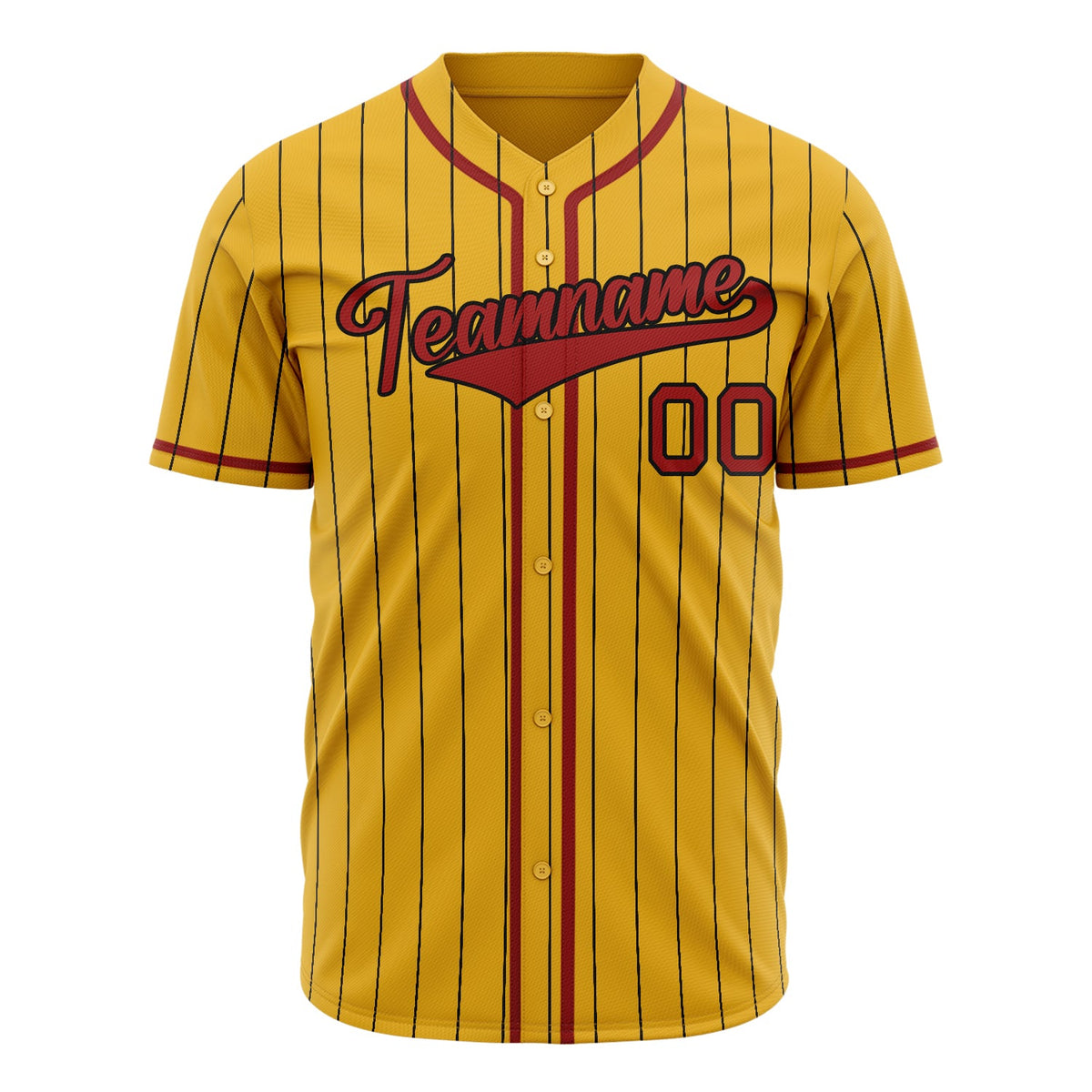 Custom Yellow Baseball Jersey (With Red Black Pinstripe)