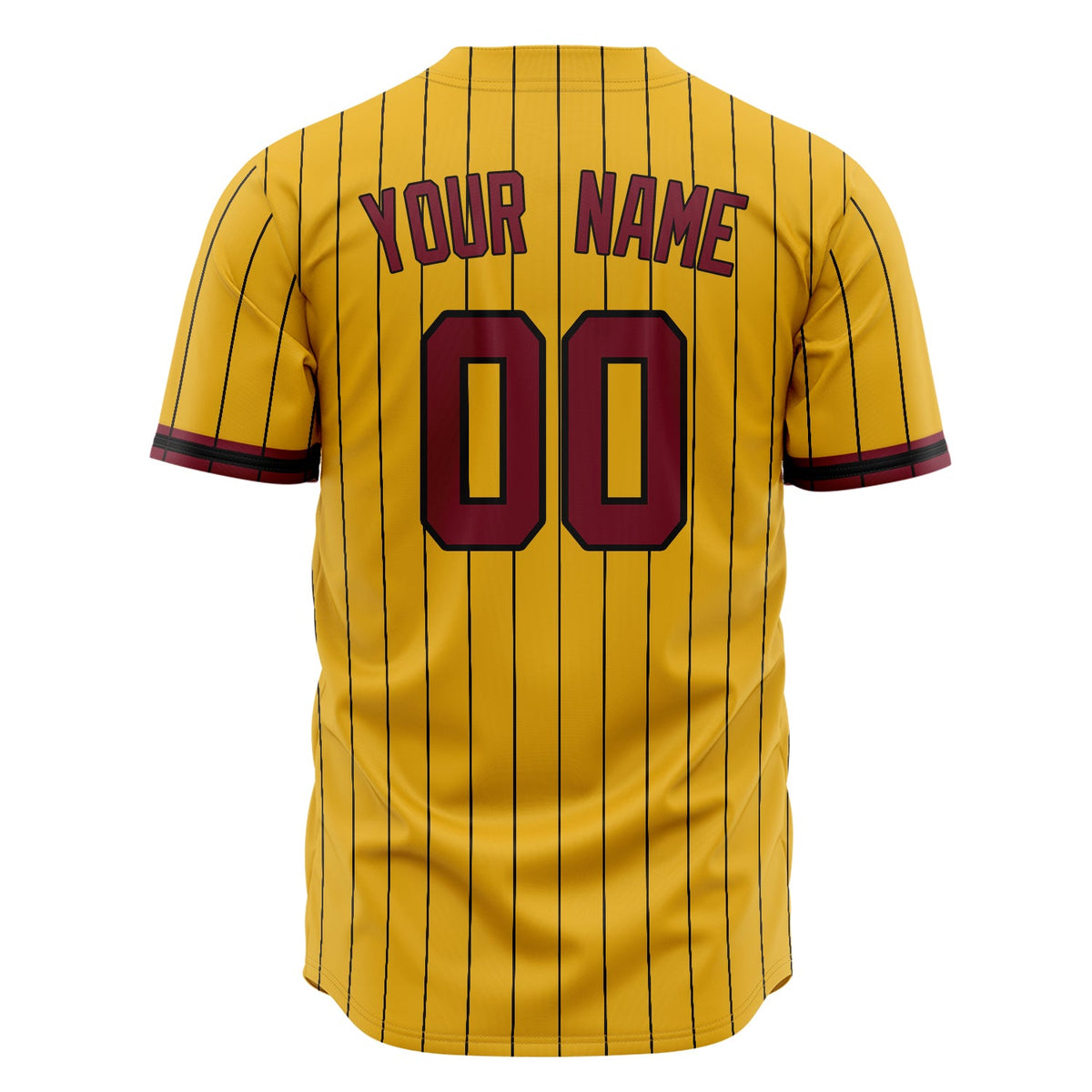 Custom Yellow Baseball Jersey (With Crimson Black Pinstripe)