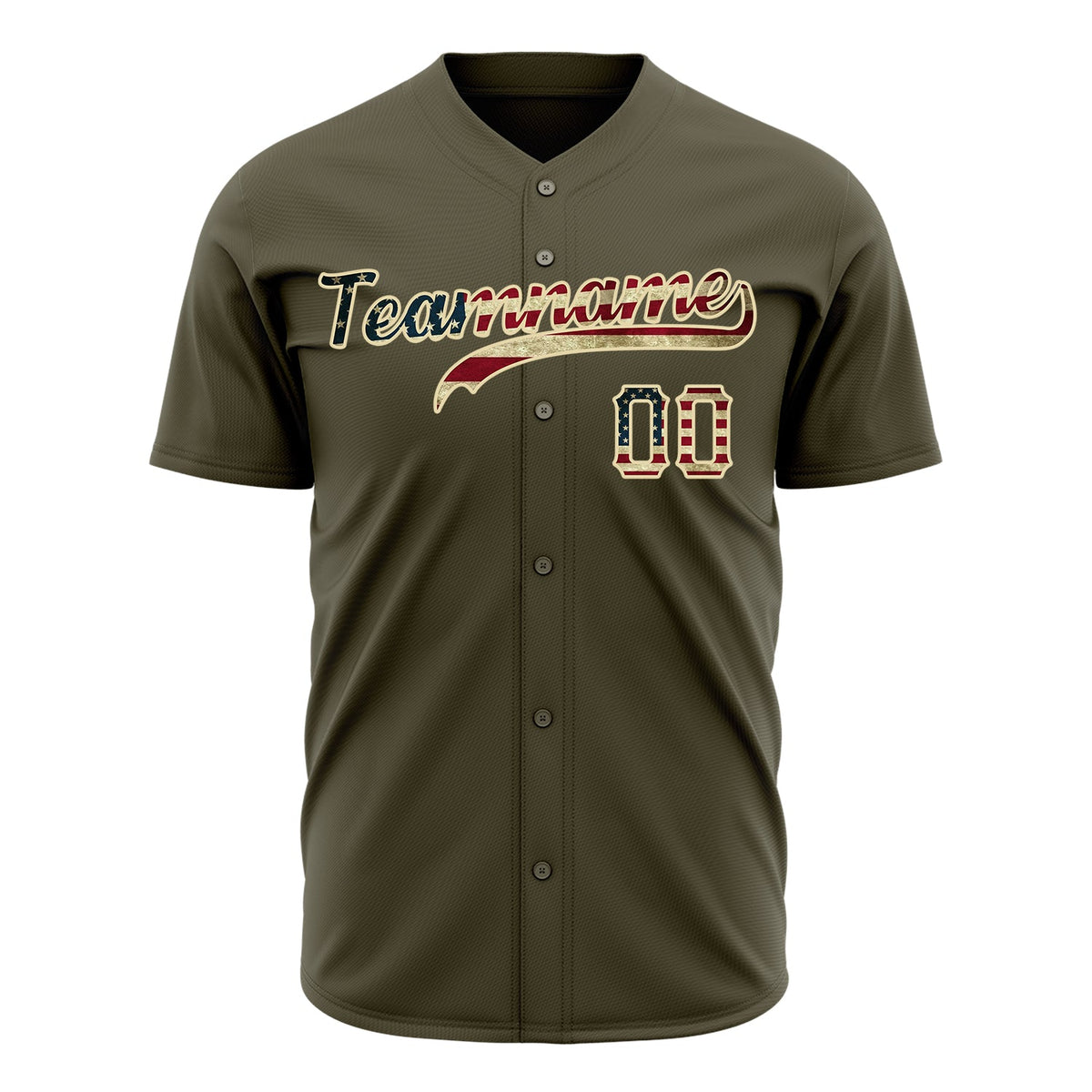 Custom Olive Baseball Jersey (With Cream Vintage USA Flag)