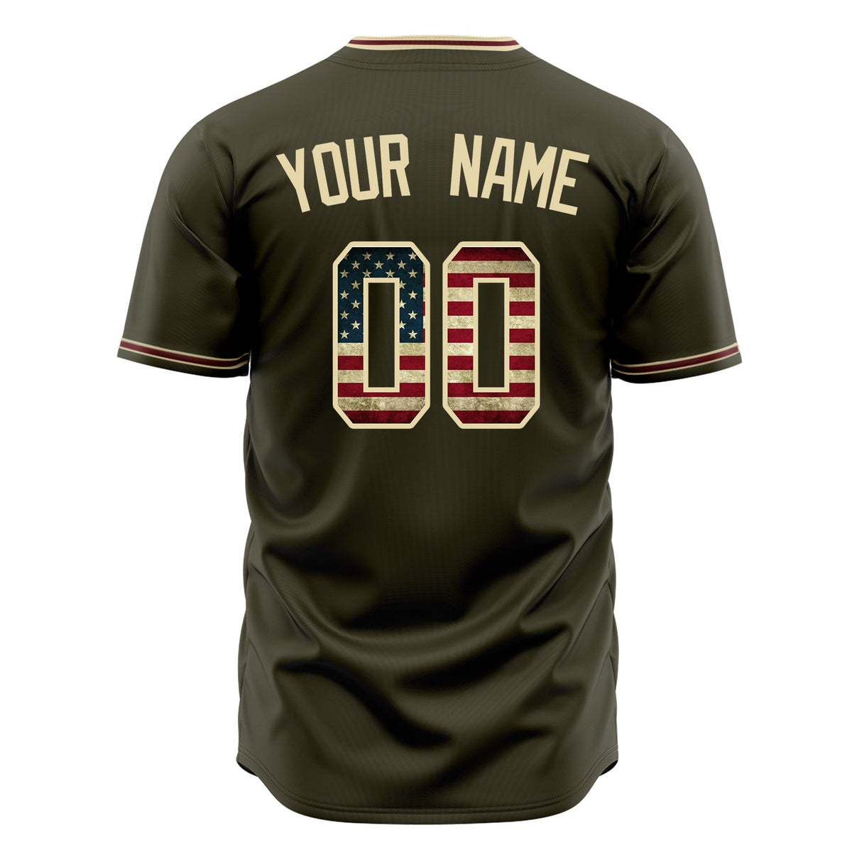 Custom Olive Baseball Jersey (With Cream Vintage USA Flag)