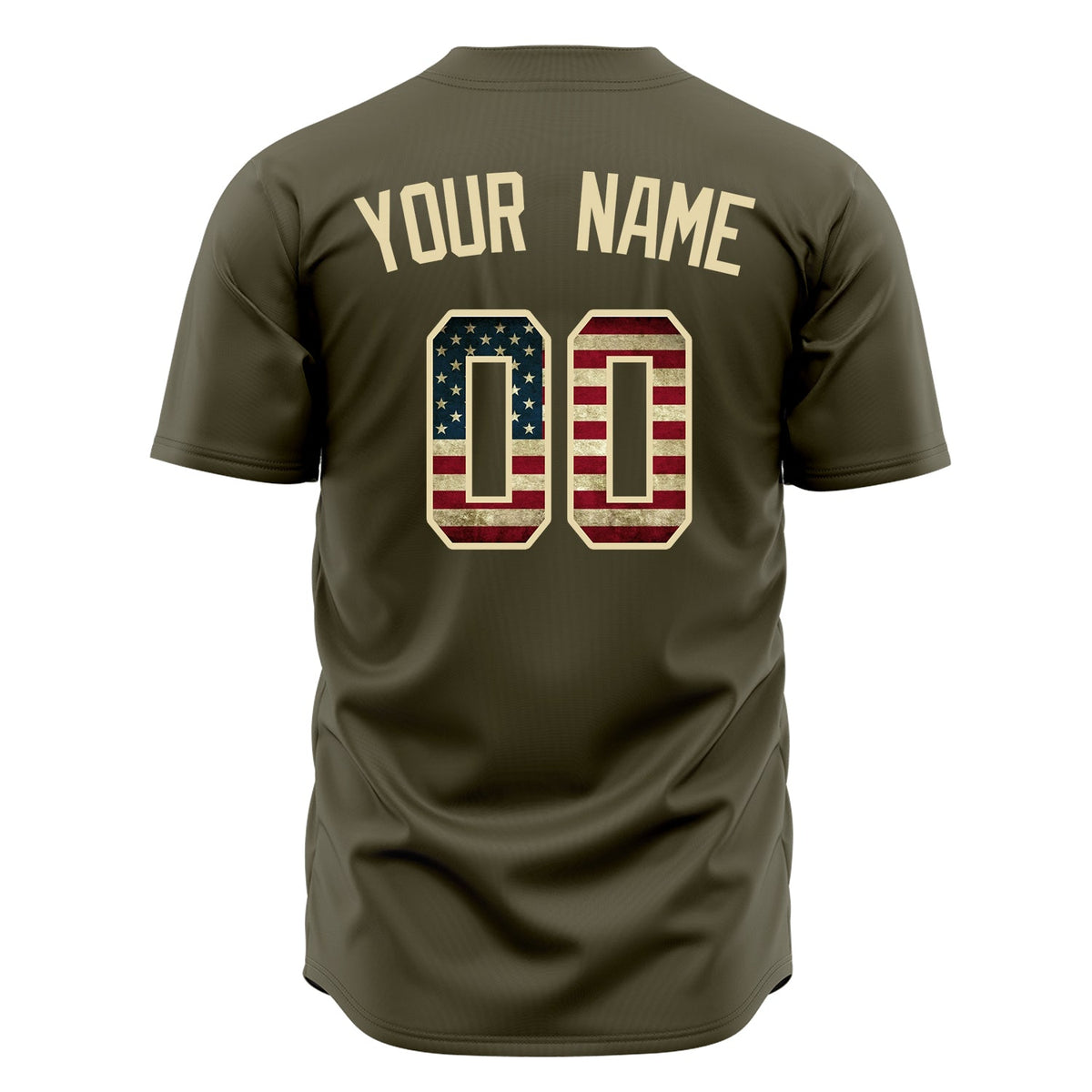 Custom Olive Baseball Jersey (With Cream Vintage USA Flag)