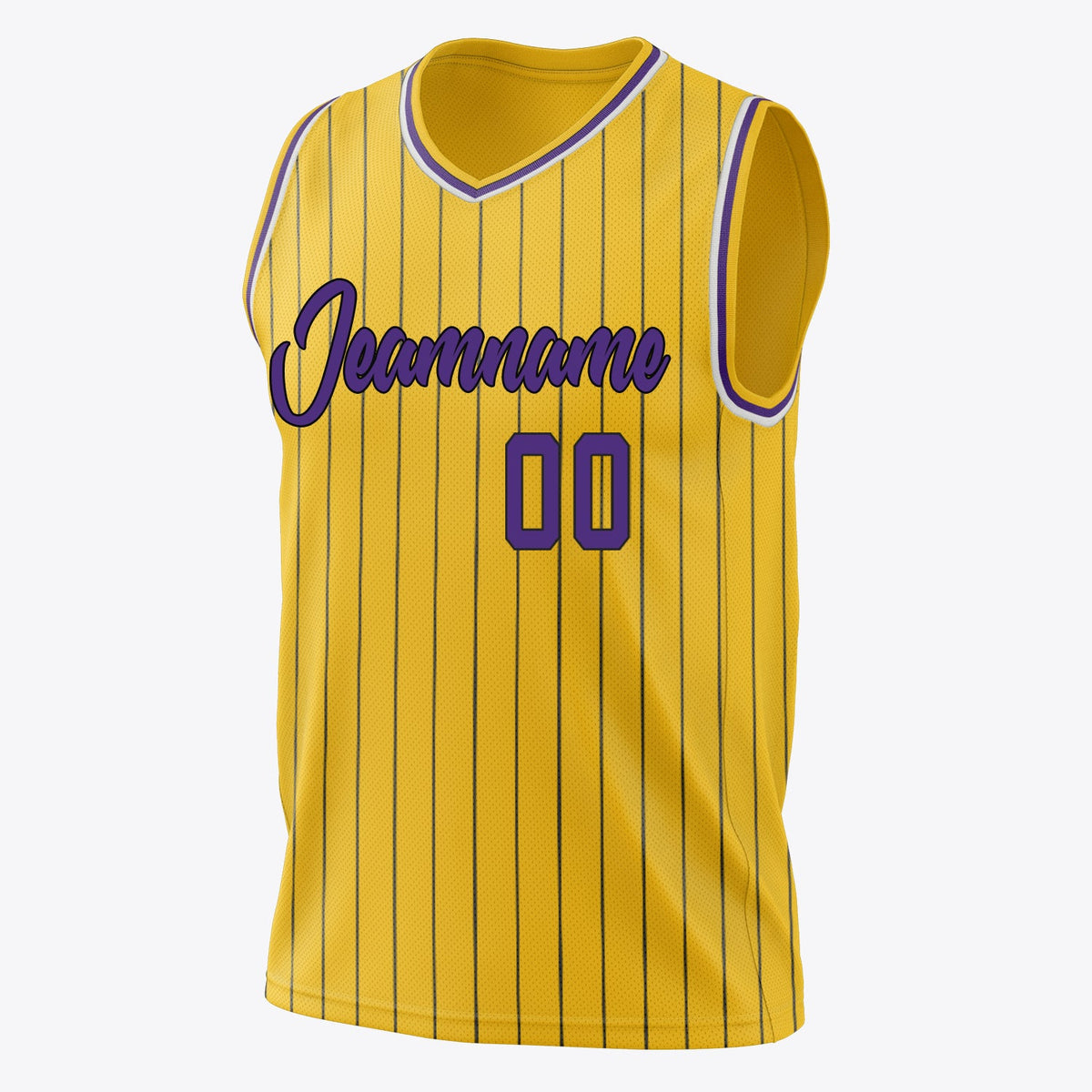 Custom Gold Purple Pinstripe Basketball Jersey