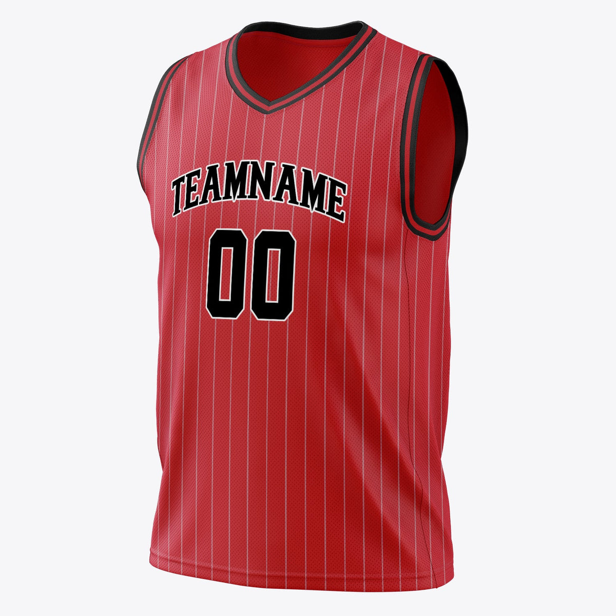 Custom Red Black Pinstripe Basketball Jersey