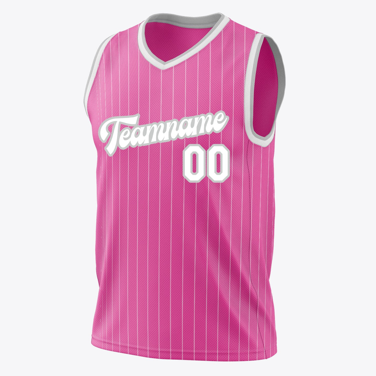 Custom Pink White Pinstripe Basketball Jersey