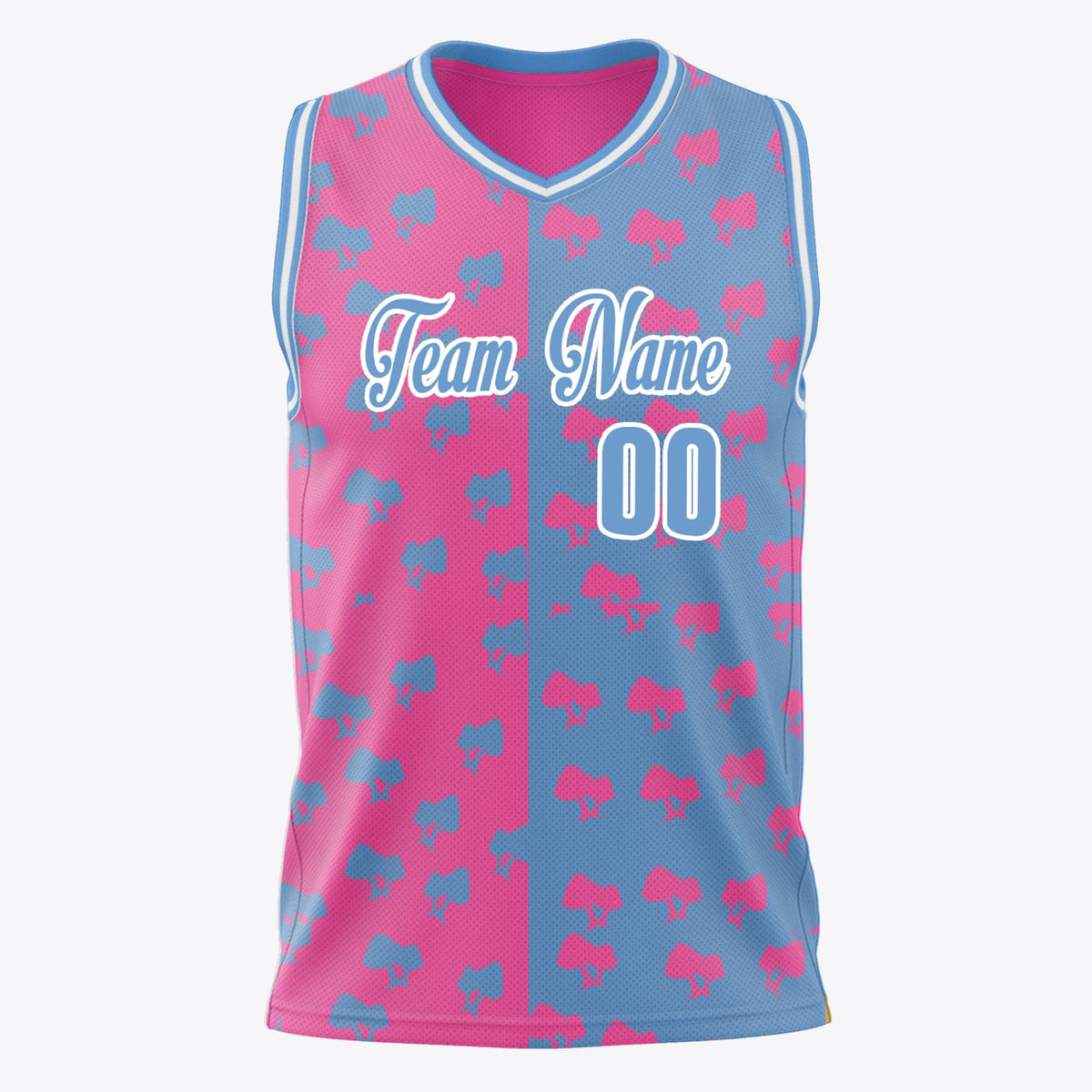 Custom Pink Light Blue Split Basketball Jersey