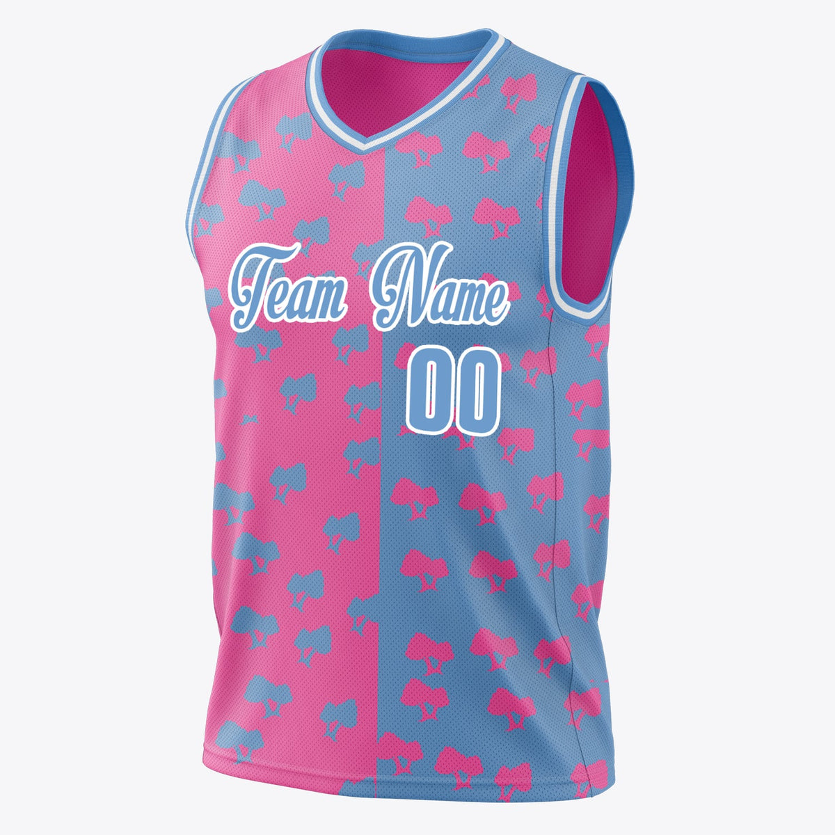 Custom Pink Light Blue Split Basketball Jersey