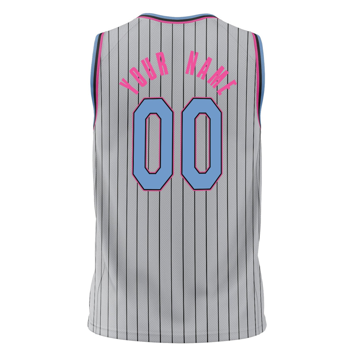 Custom Gray Pink Pinstripe Basketball Jersey