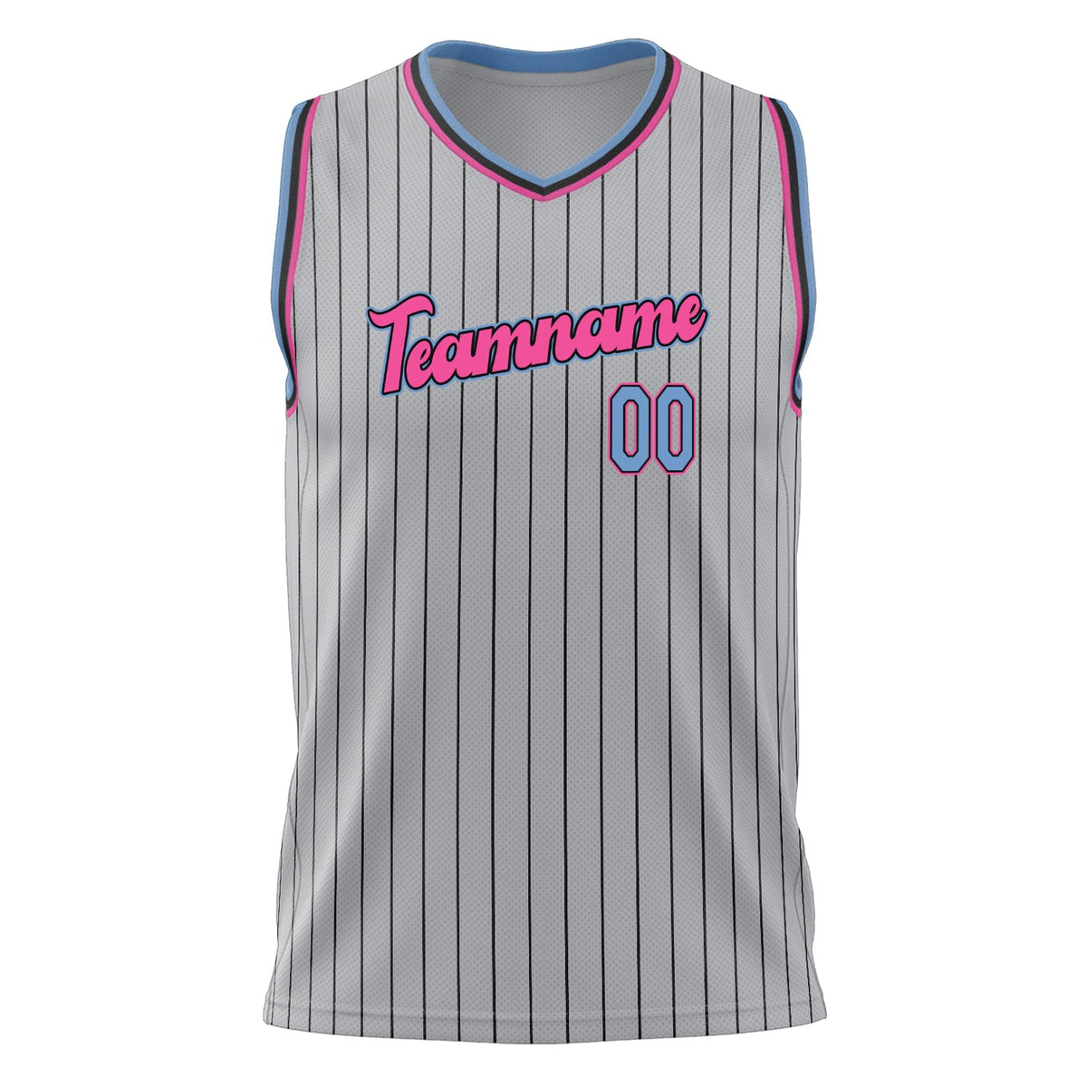 Custom Gray Pink Pinstripe Basketball Jersey