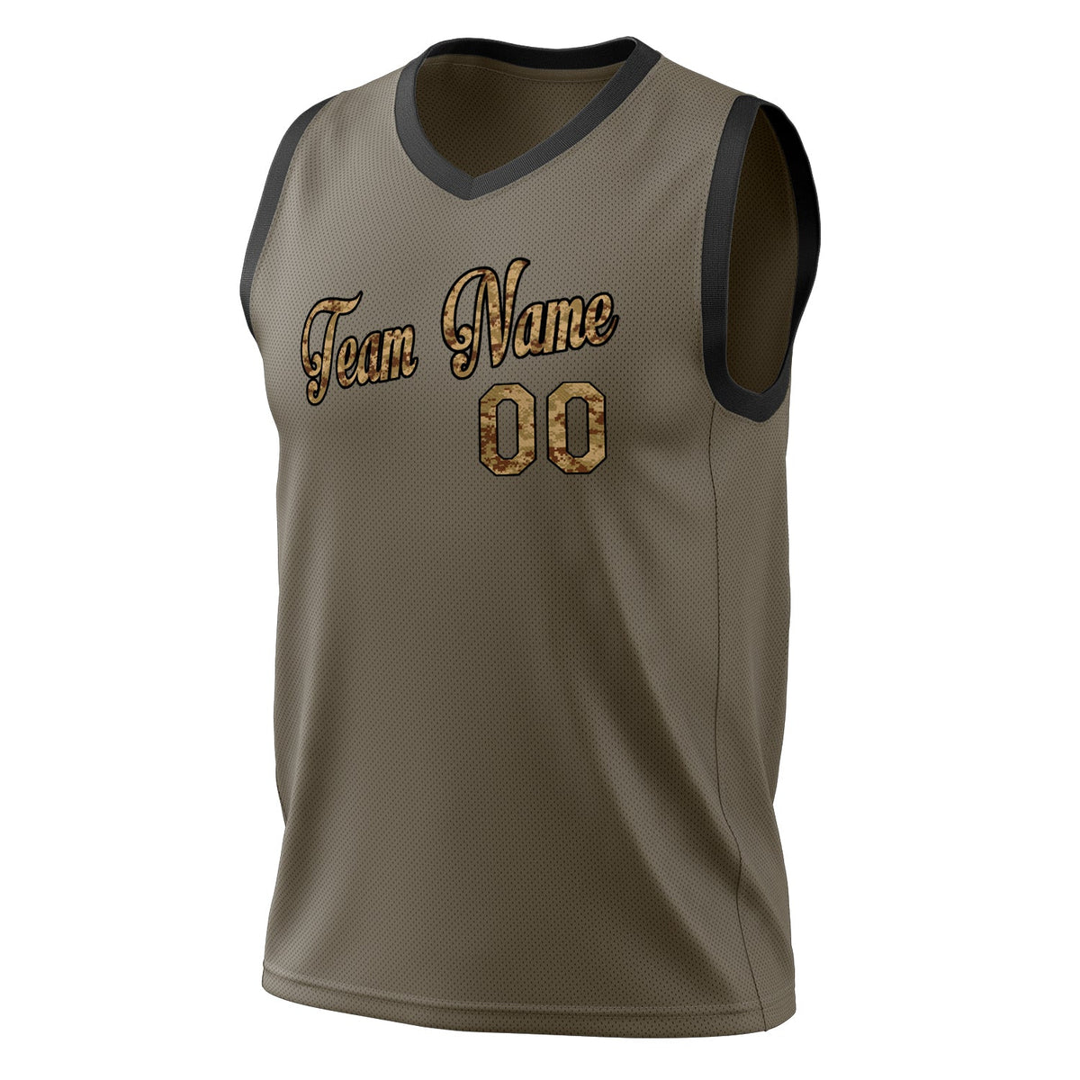 Custom Olive Camo Solid Color Basketball Jersey