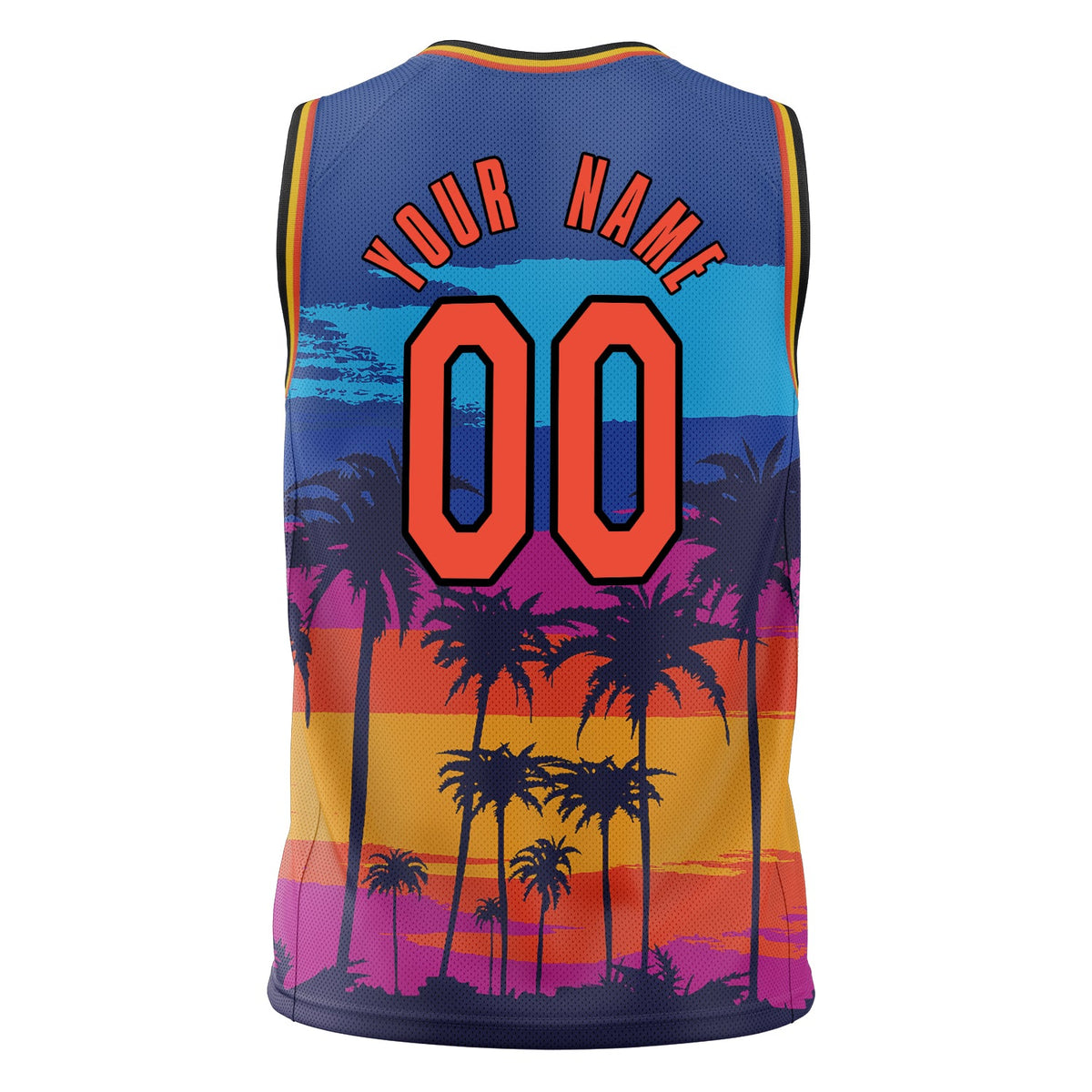 Custom Royal Orange Sunset Palm Leaves Basketball Jersey