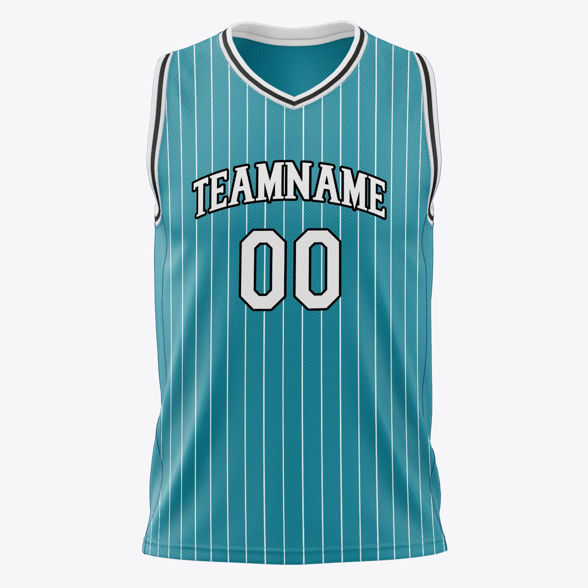 Custom Teal White Pinstripe Basketball Jersey