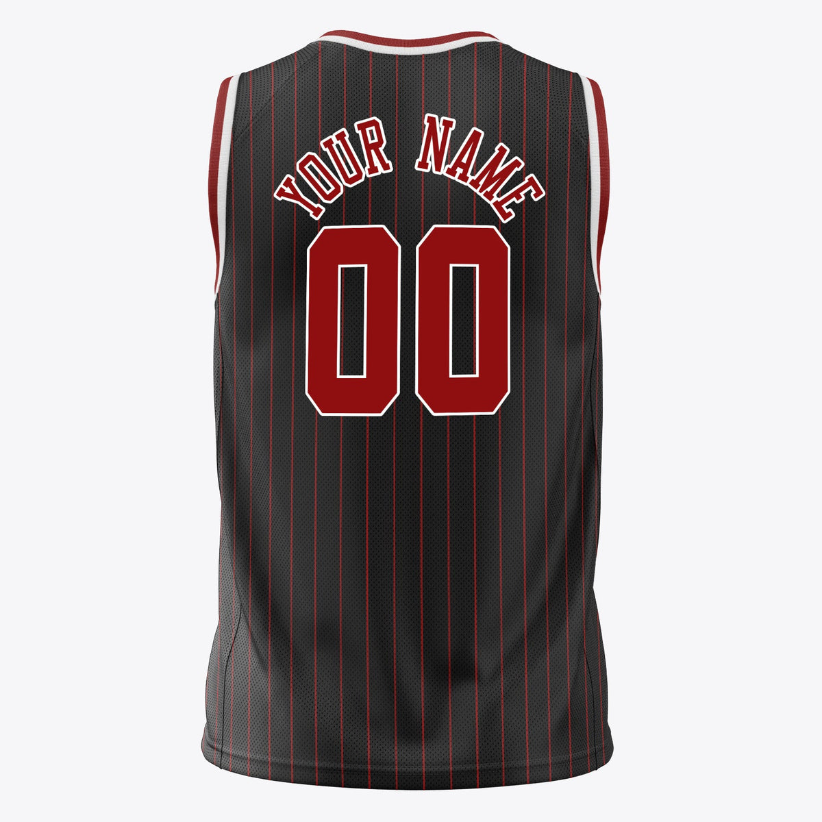 Custom Black Crimson Pinstripe Basketball Jersey