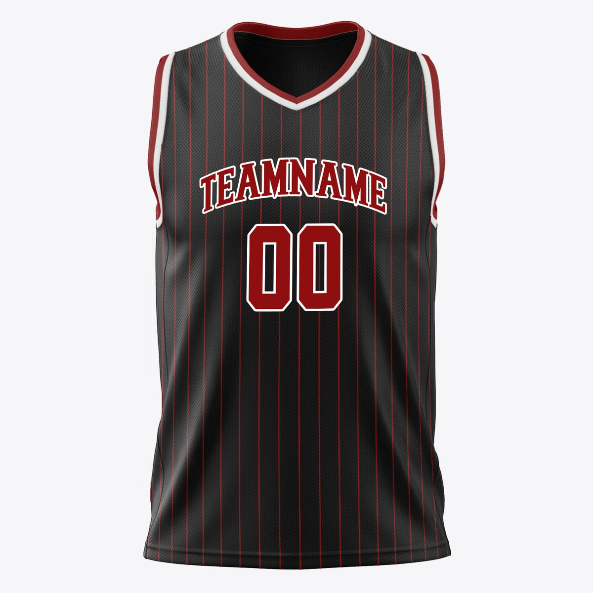 Custom Black Crimson Pinstripe Basketball Jersey