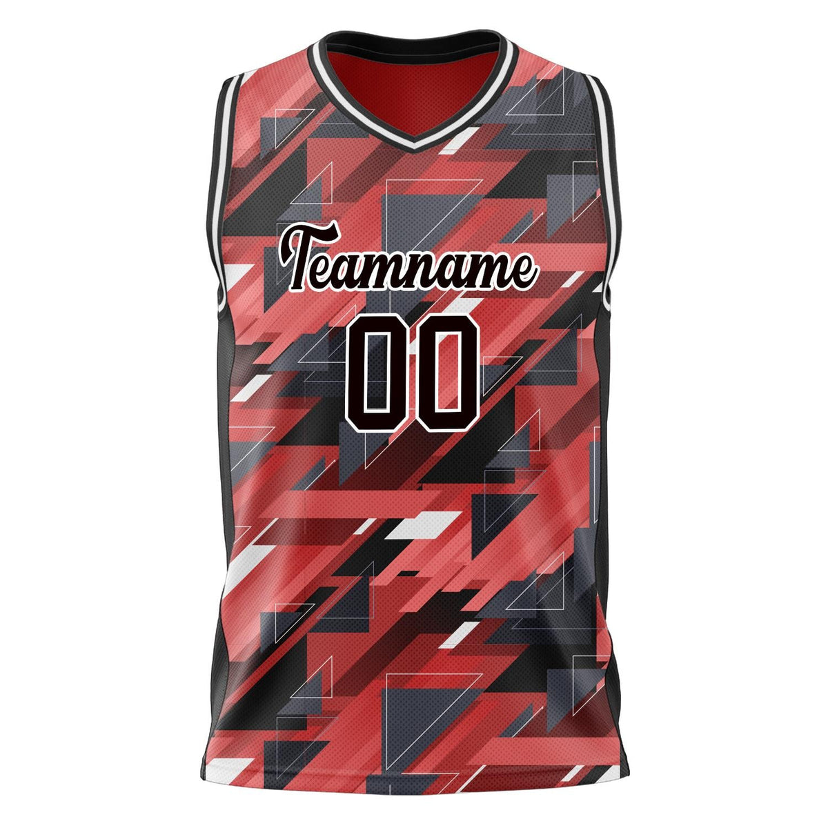 Custom Red Black Pattern Basketball Jersey