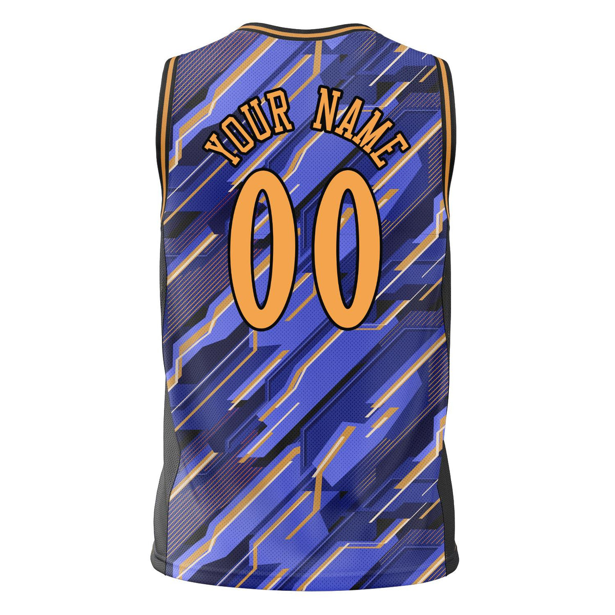 Custom Blue Gold Pattern Basketball Jersey