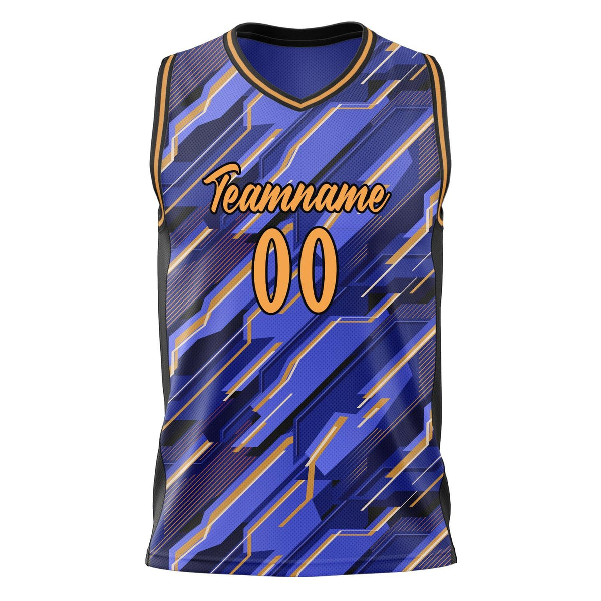 Custom Blue Gold Pattern Basketball Jersey