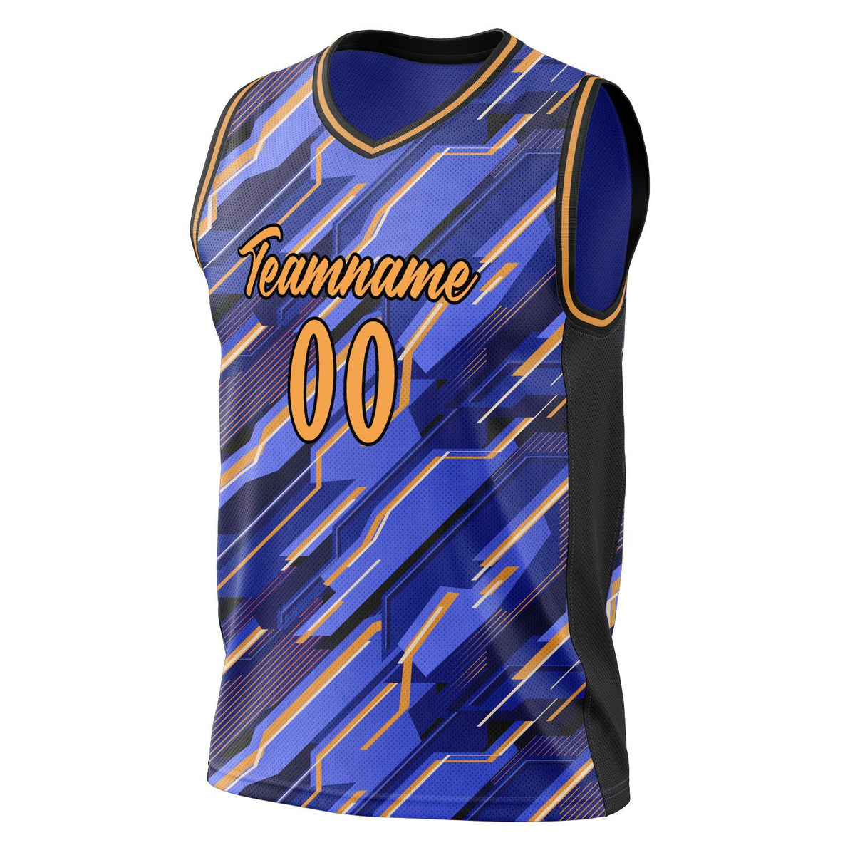 Custom Blue Gold Pattern Basketball Jersey