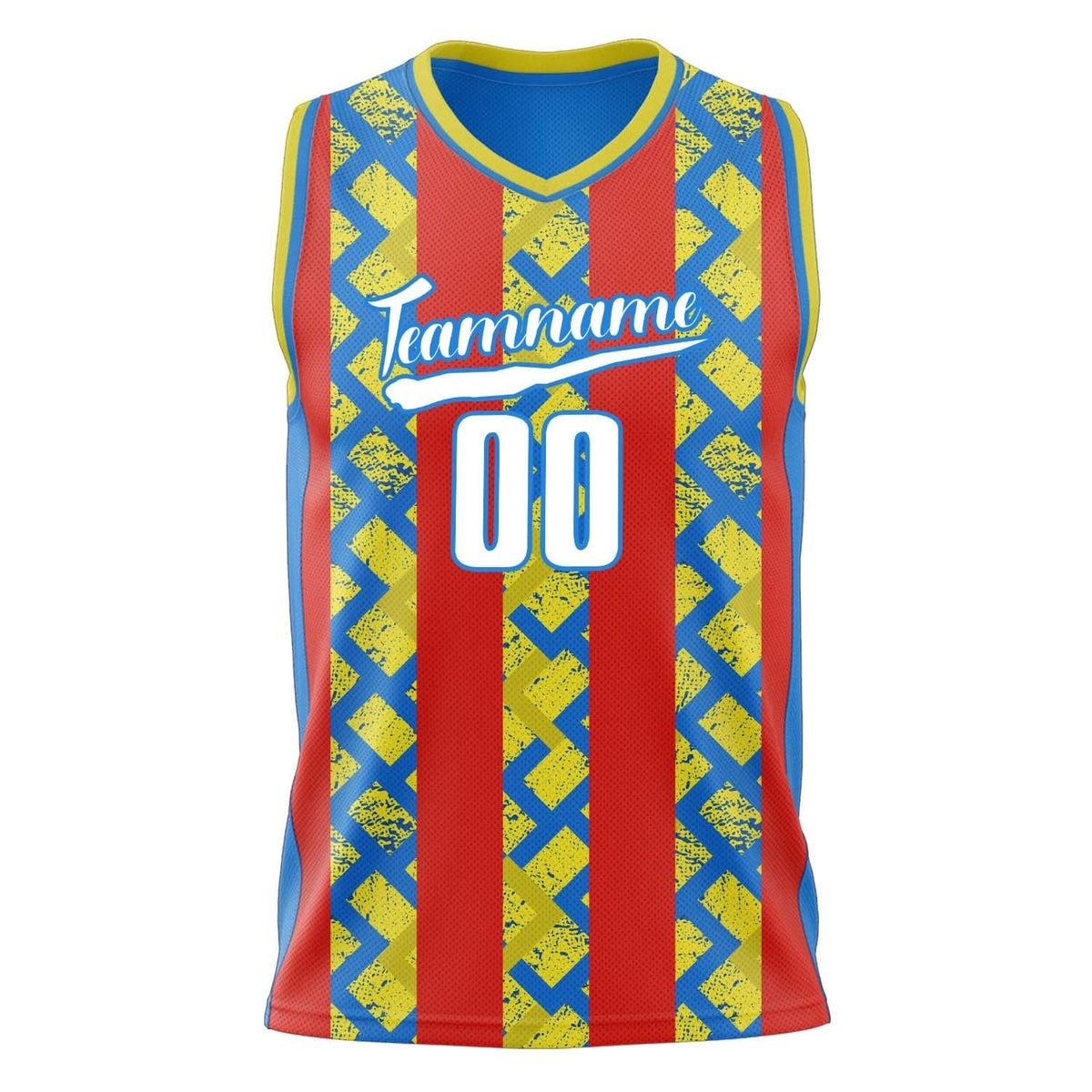 Custom Red Blue Pattern Basketball Jersey