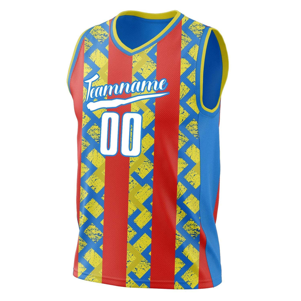 Custom Red Blue Pattern Basketball Jersey